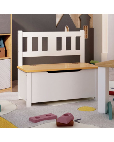 Banc de rangement pour enfants Blanc et beige 60x30x55 cm MDF | Mobilier & Déco