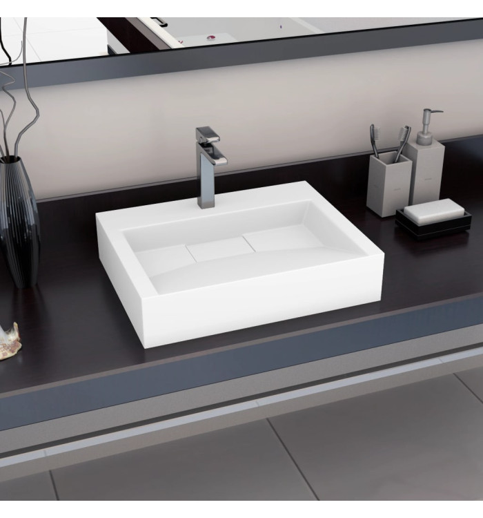 Lavabo 60x38x11 cm Fonte minérale/marbre Blanc | Mobilier & Déco