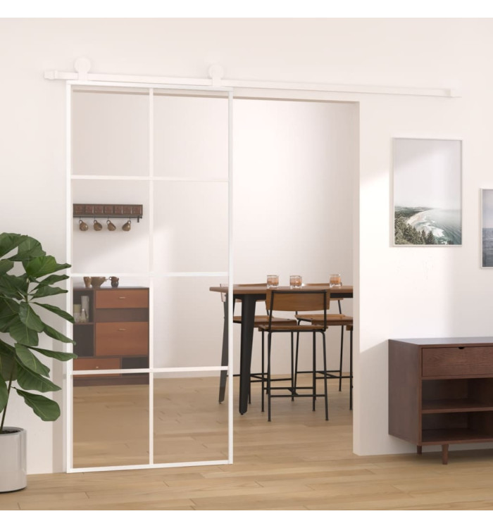 Porte coulissante Verre ESG et aluminium 90x205 cm Blanc | Mobilier & Déco