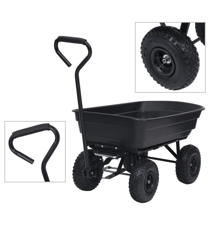 Chariot à main à bascule de jardin 300 kg 75 L Noir | Mobilier & Déco