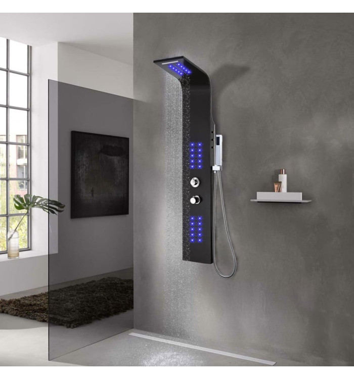 Panneau de douche aluminium 20x44x130 cm noir | Mobilier & Déco