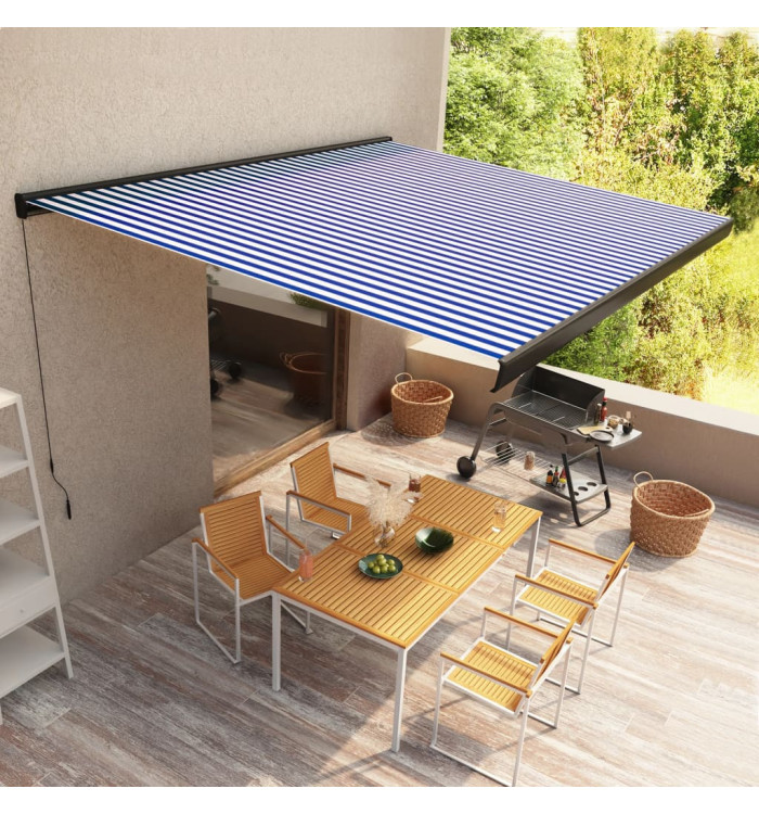 Store à cassette manuel 400x300 cm Bleu et blanc | Mobilier & Déco