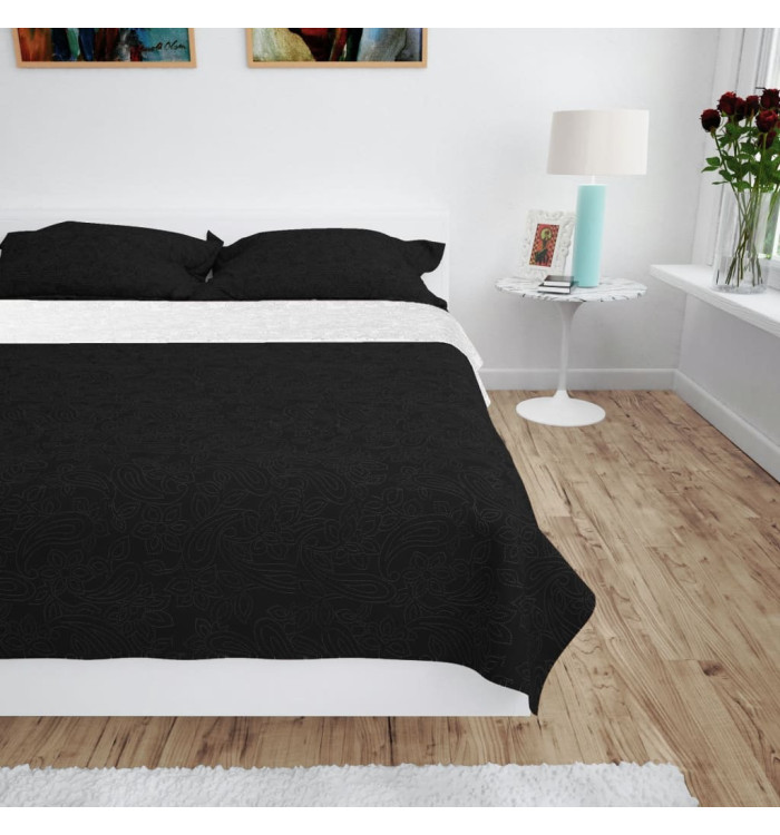 Couvre-lit à double face matelassé 170 x 210 cm Noir et blanc | Mobilier & Déco