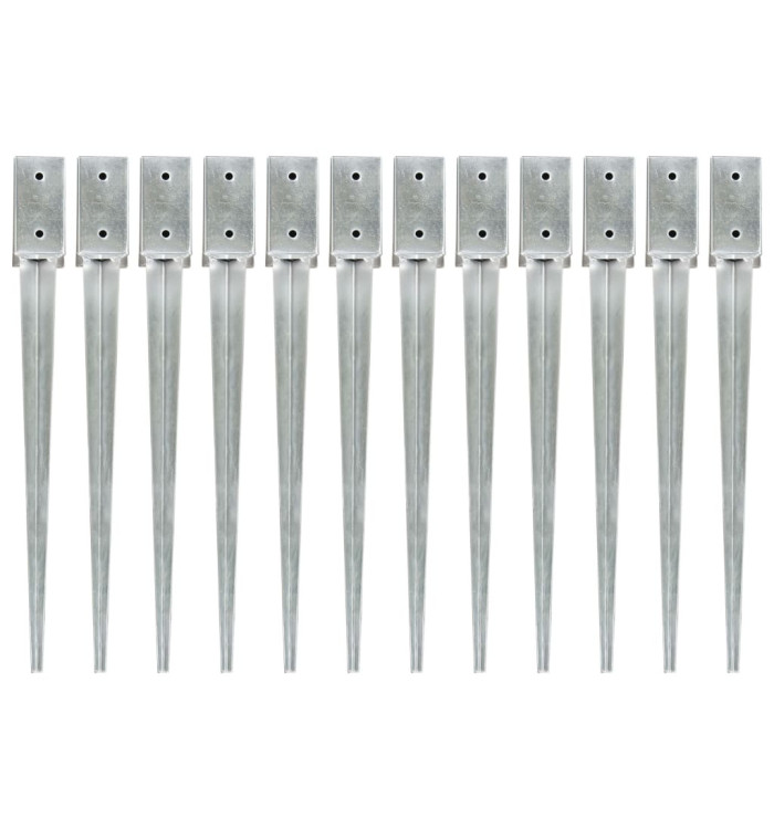 Piquets au sol 12 pcs Argenté 7x7x75 cm Acier galvanisé | Mobilier & Déco