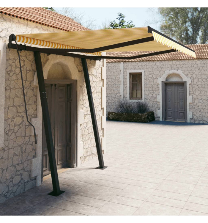 Auvent manuel rétractable avec poteaux 3x2,5 m Jaune et blanc | Mobilier & Déco