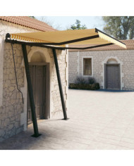 Auvent manuel rétractable avec poteaux 3x2,5 m Jaune et blanc | Mobilier & Déco