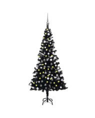 Arbre de Noël artificiel pré-éclairé et boules noir 150 cm PVC | Mobilier & Déco