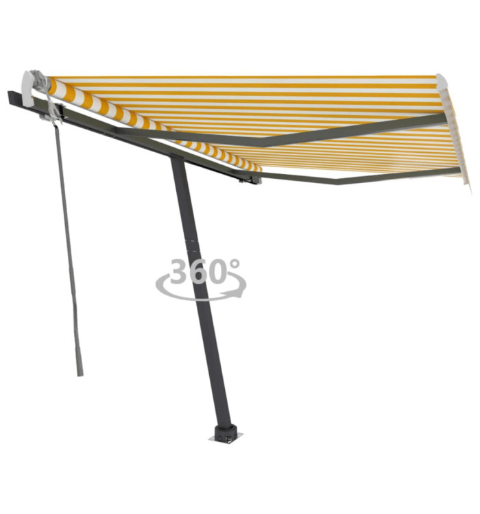 Auvent manuel rétractable sur pied 300x250 cm Jaune/Blanc | Mobilier & Déco