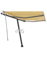 Auvent manuel rétractable sur pied 300x250 cm Jaune/Blanc | Mobilier & Déco