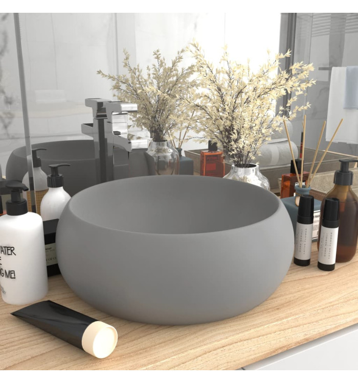 Lavabo rond de luxe Gris clair mat 40x15 cm Céramique | Mobilier & Déco