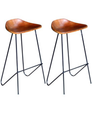 Chaises de bar lot de 2 noir et marron cuir véritable | Mobilier & Déco