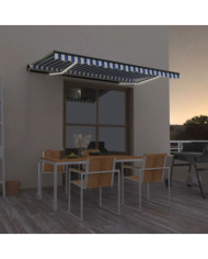 Auvent manuel rétractable avec LED 400x350 cm Bleu et blanc | Mobilier & Déco