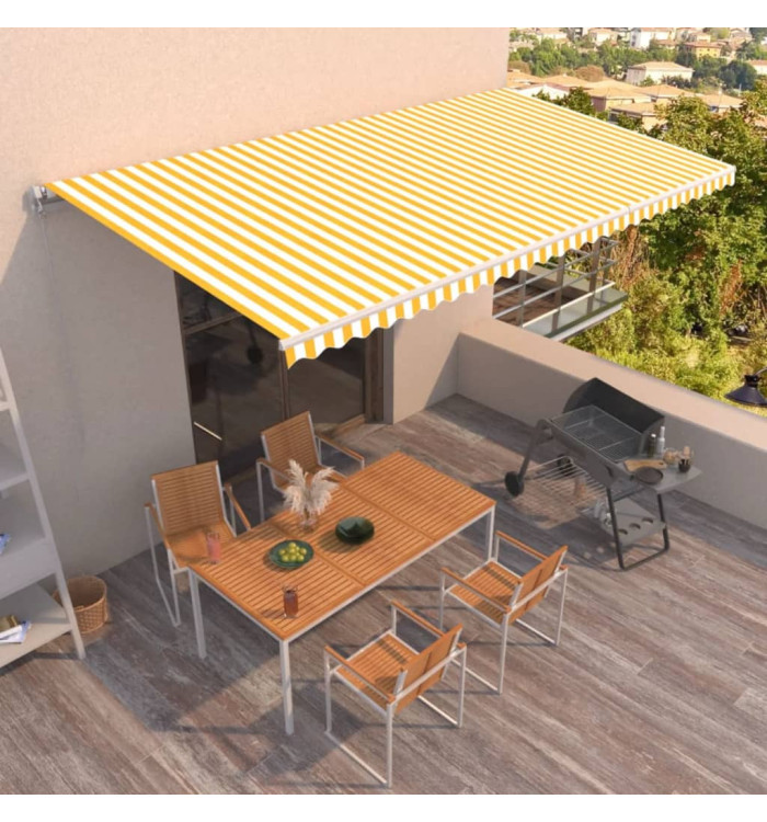 Auvent manuel rétractable 600x350 cm Jaune et blanc | Mobilier & Déco