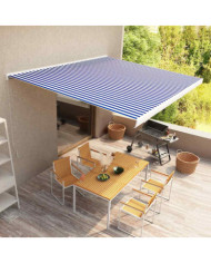 Store à cassette manuel 400x300 cm Bleu et blanc | Mobilier & Déco