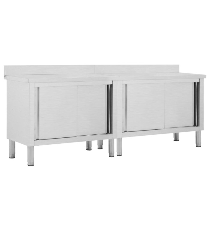 Tables avec portes coulissantes 2 pcs 240x50x(95-97) cm Inox | Mobilier & Déco