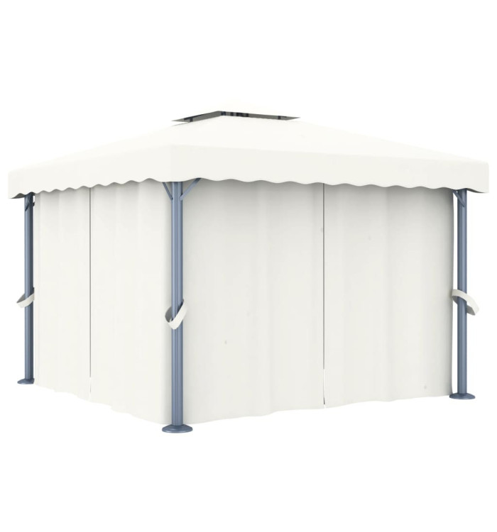 Tonnelle avec rideau 3x3 m Blanc crème Aluminium | Mobilier & Déco