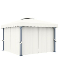 Tonnelle avec rideau 3x3 m Blanc crème Aluminium | Mobilier & Déco
