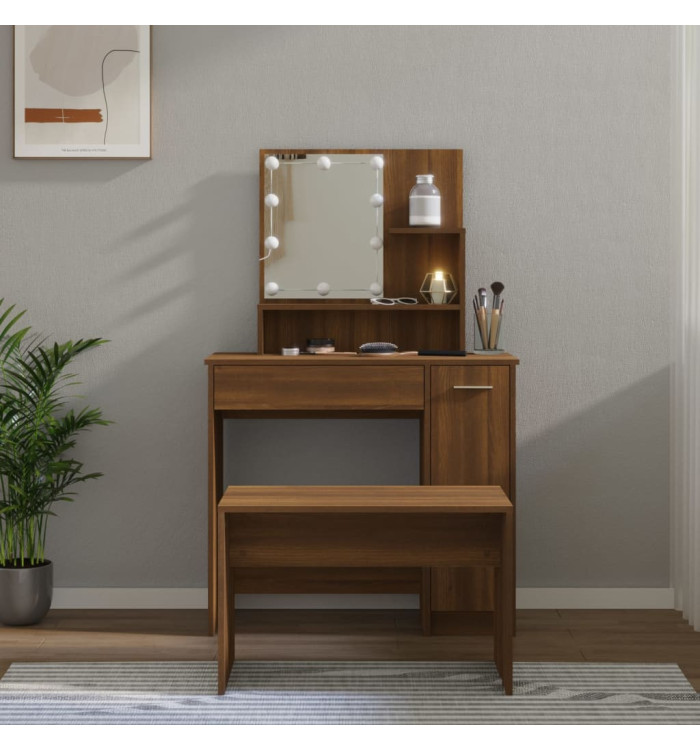 Ensemble de coiffeuse avec LED Chêne marron Bois d'ingénierie | Mobilier & Déco