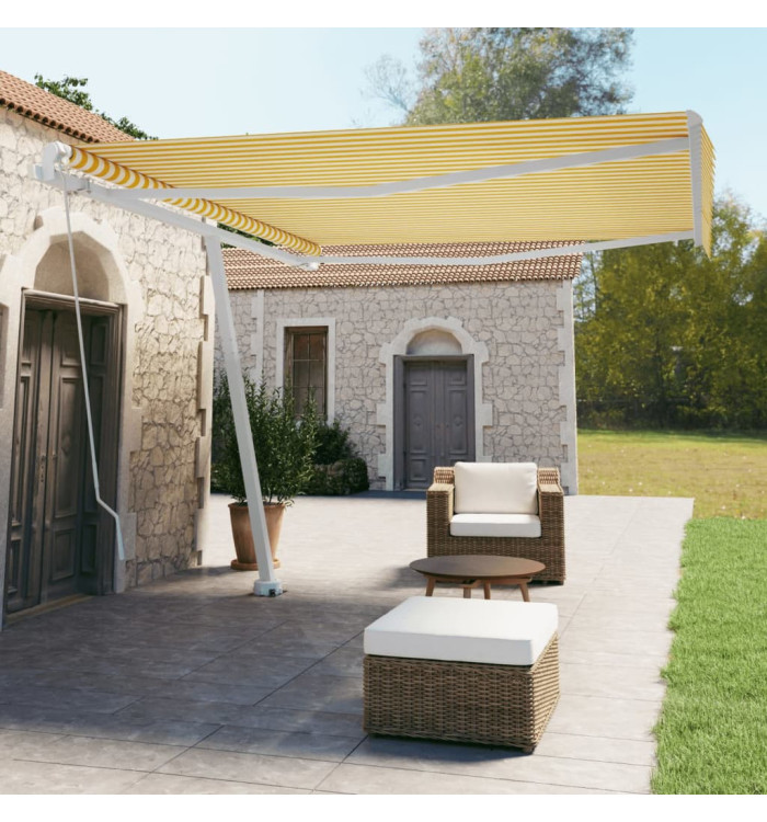 Auvent manuel rétractable sur pied 400x350 cm Jaune/Blanc | Mobilier & Déco