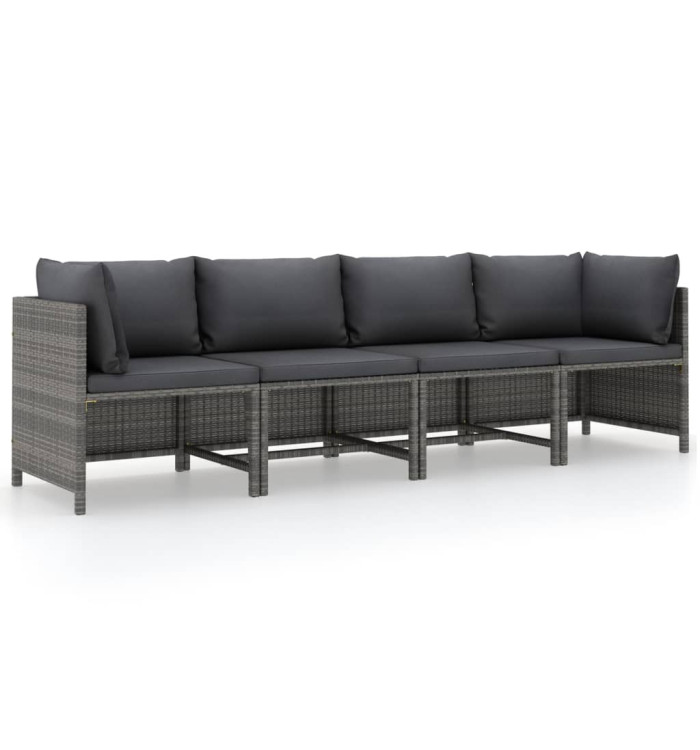Canapé de jardin à 4 places avec coussins Gris Résine tressée | Mobilier & Déco