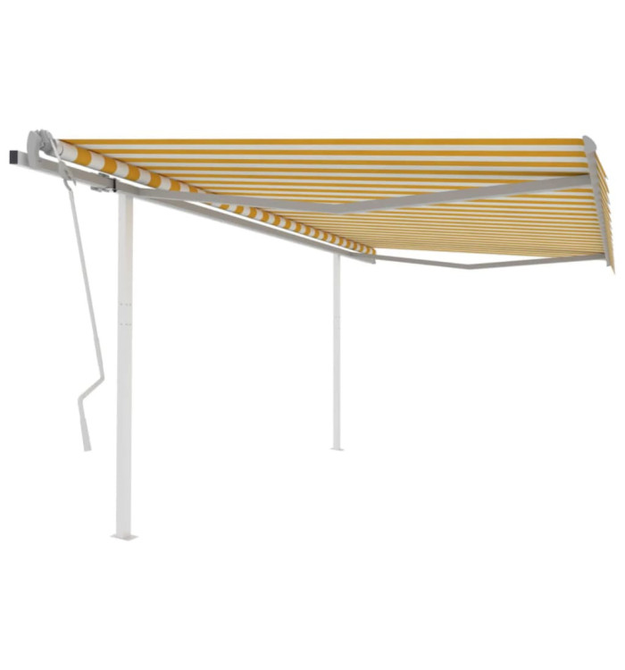 Auvent manuel rétractable avec poteaux 4x3,5 m Jaune et blanc | Mobilier & Déco