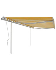 Auvent manuel rétractable avec poteaux 4x3,5 m Jaune et blanc | Mobilier & Déco
