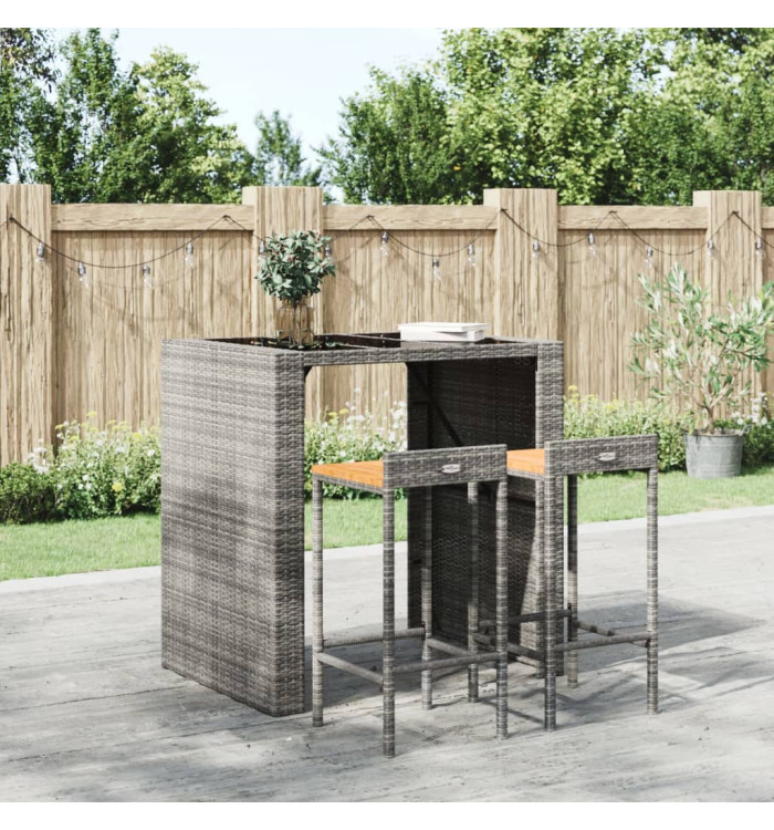 Tabourets de bar lot de 2 gris résine tressée et bois d'acacia | Mobilier & Déco