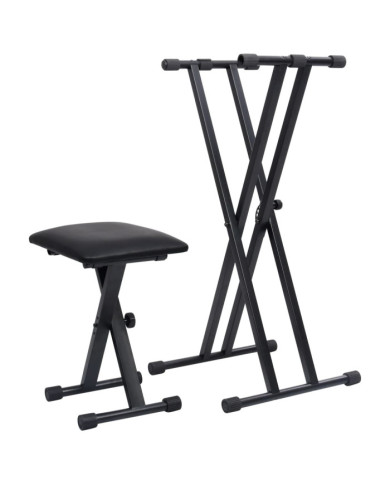 Kit de support de clavier à empattement double et tabouret Noir | Mobilier & Déco