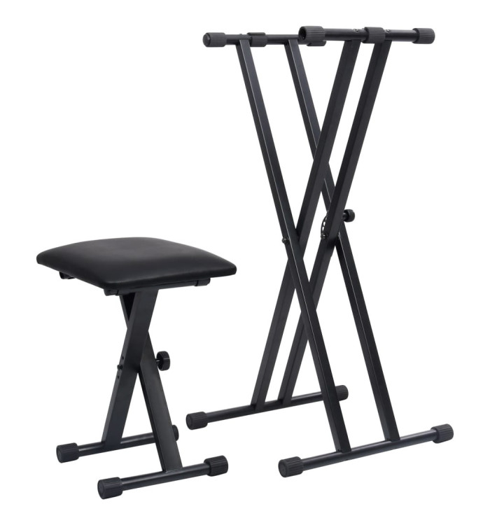 Kit de support de clavier à empattement double et tabouret Noir | Mobilier & Déco