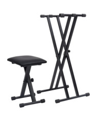 Kit de support de clavier à empattement double et tabouret Noir | Mobilier & Déco