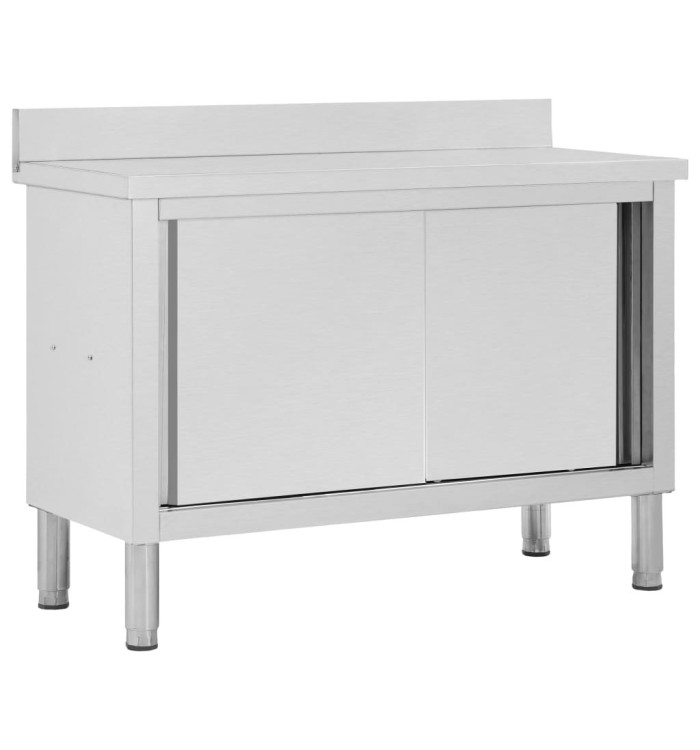 Table de travail avec portes coulissantes 120x50x(95-97)cm Inox | Mobilier & Déco