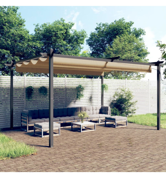 Tonnelle de jardin avec toit rétractable 4x3 m Taupe | Mobilier & Déco