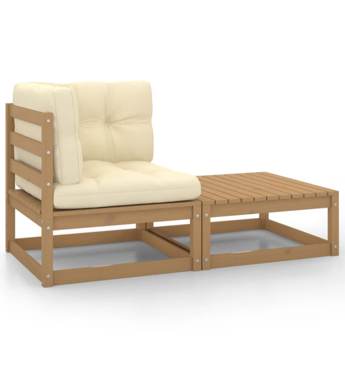 Salon de jardin 2 pcs avec coussins Marron miel Bois de pin | Mobilier & Déco