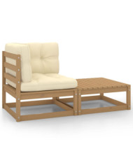 Salon de jardin 2 pcs avec coussins Marron miel Bois de pin | Mobilier & Déco