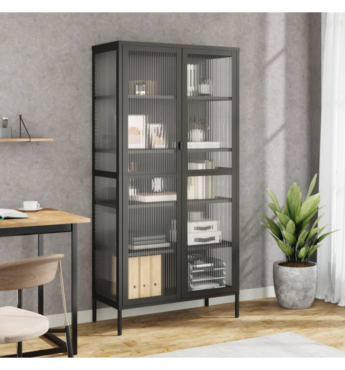 Buffet haut noir 85x40x180 cm verre et acier | Mobilier & Déco