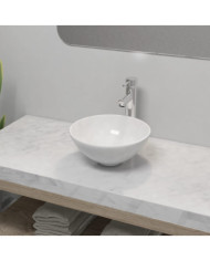 Lavabo de salle de bain avec mitigeur Céramique Rond Blanc | Mobilier & Déco