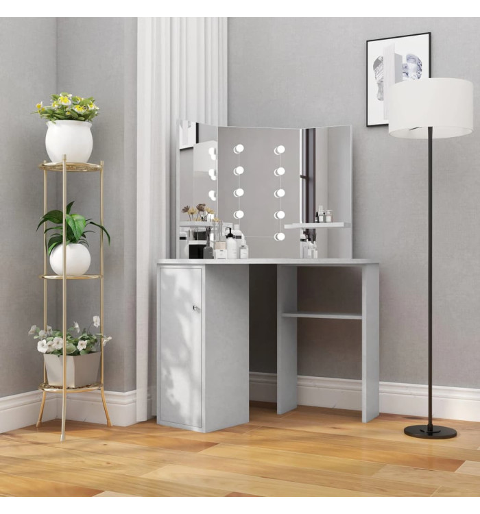 Coiffeuse d'angle avec LED Gris béton 111x54x141,5 cm | Mobilier & Déco