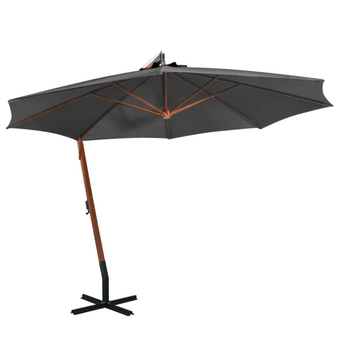 Parasol de jardin suspendu avec mât anthracite bois de sapin | Mobilier & Déco