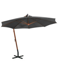 Parasol de jardin suspendu avec mât anthracite bois de sapin | Mobilier & Déco