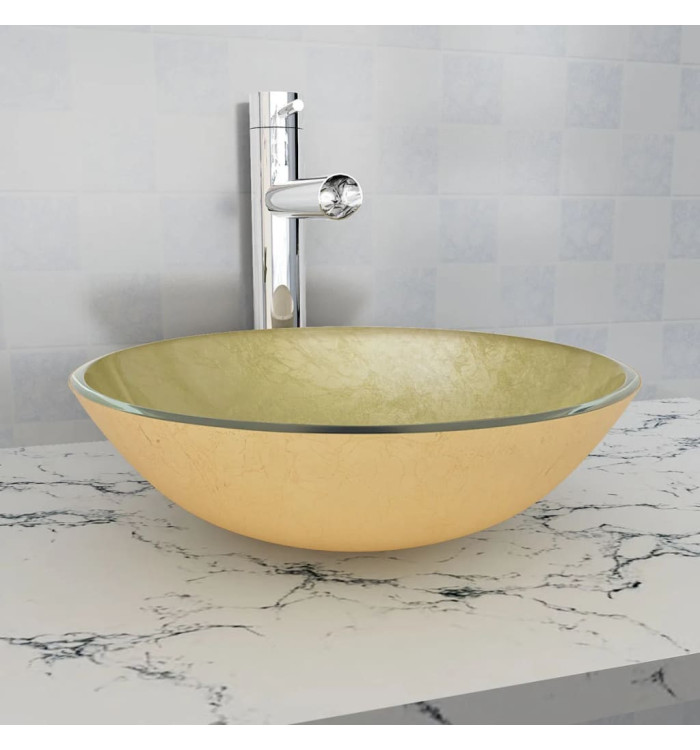 Lavabo Verre trempé 42 cm Doré | Mobilier & Déco