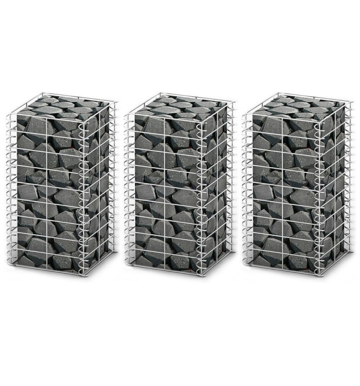 Jeu de panier de gabion 3 pcs Fil galvanisé 25x25x50 cm | Mobilier & Déco