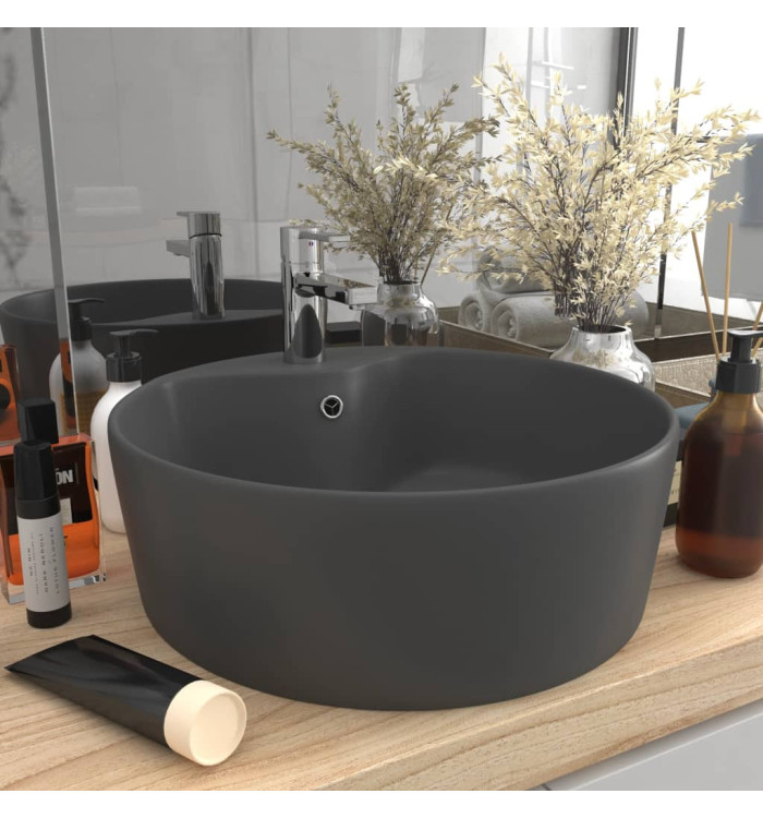 Lavabo de luxe avec trop-plein Gris foncé mat 36x13cm Céramique | Mobilier & Déco