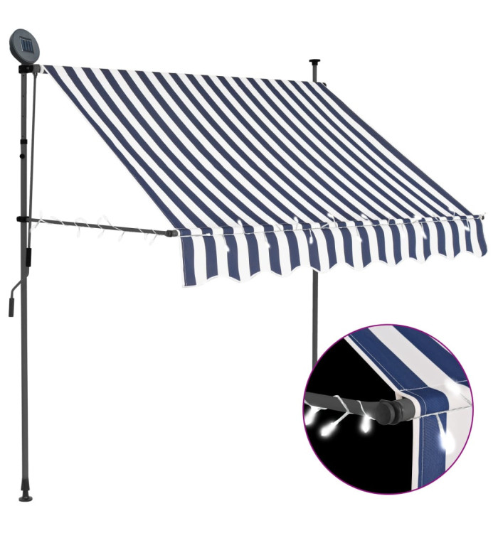 Auvent manuel rétractable avec LED 100 cm Bleu et blanc | Mobilier & Déco