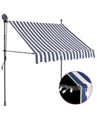 Auvent manuel rétractable avec LED 100 cm Bleu et blanc | Mobilier & Déco