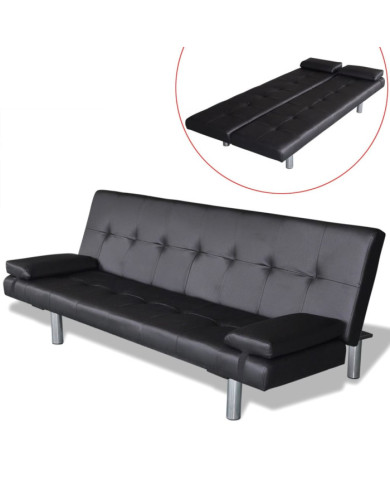 Canapé-lit réglable avec deux oreillers Similicuir Noir | Mobilier & Déco