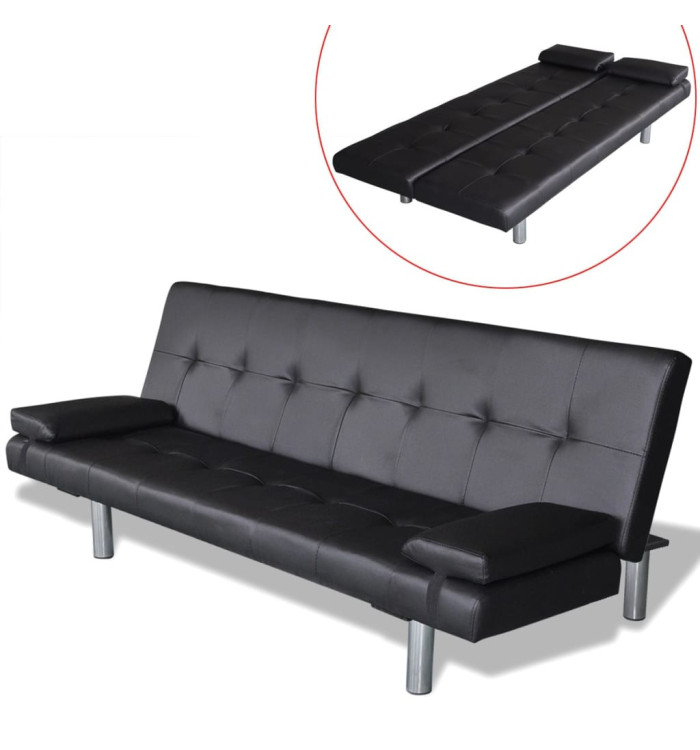 Canapé-lit réglable avec deux oreillers Similicuir Noir | Mobilier & Déco
