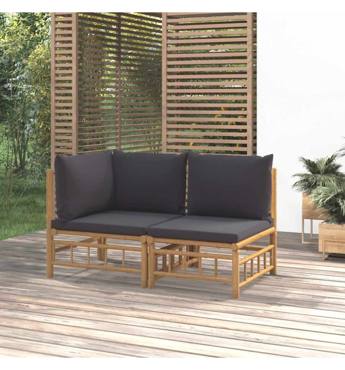 Salon de jardin 2 pcs avec coussins gris foncé bambou | Mobilier & Déco