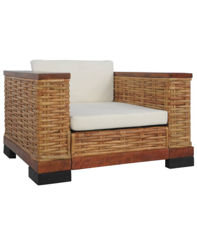 Fauteuil avec coussins Marron Rotin naturel | Mobilier & Déco
