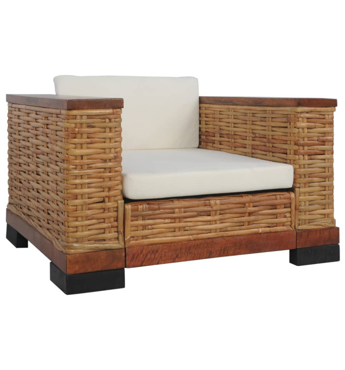 Fauteuil avec coussins Marron Rotin naturel | Mobilier & Déco