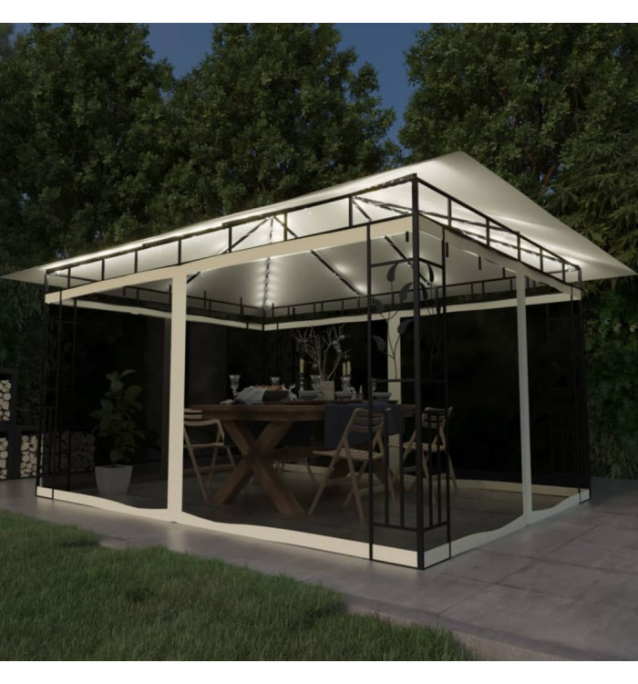 Tonnelle avec moustiquaire et lumières LED 4x3x2,73 m Crème | Mobilier & Déco
